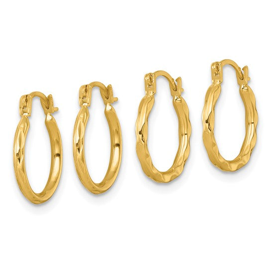 10k D/C and Textured Set of Two Pairs Hoop Earrings