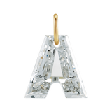 A diamond letter A pendant with a gold bail, shown on a plain white background.