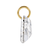 A diamond pendant with a polished gold ring attachment, shown against a solid white background.