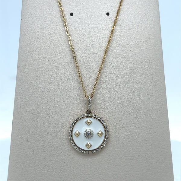 White enamel and diamond necklace