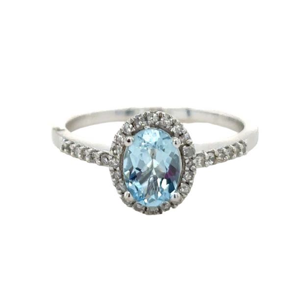 Aquamarine Halo Ring