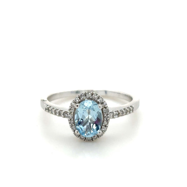 Aquamarine Halo Ring