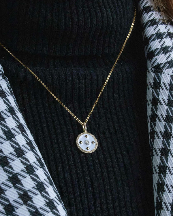 White enamel and diamond necklace