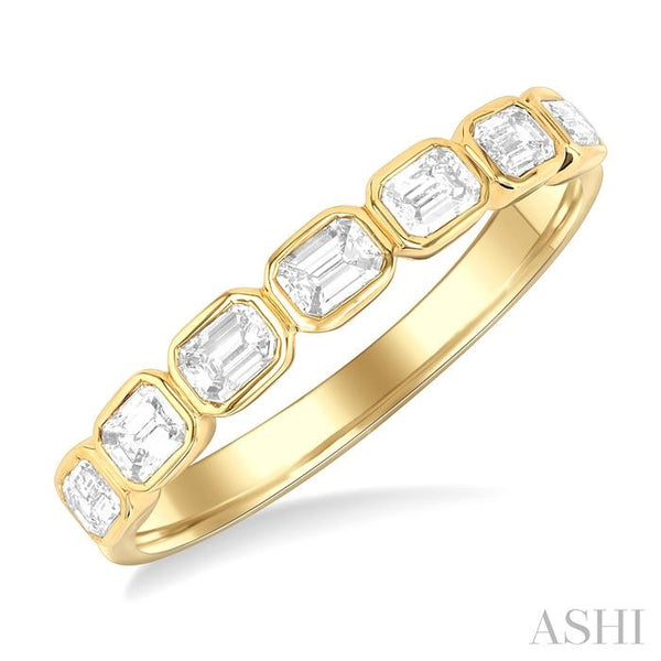 Emerald shape east-west bezel set diamond fashion band