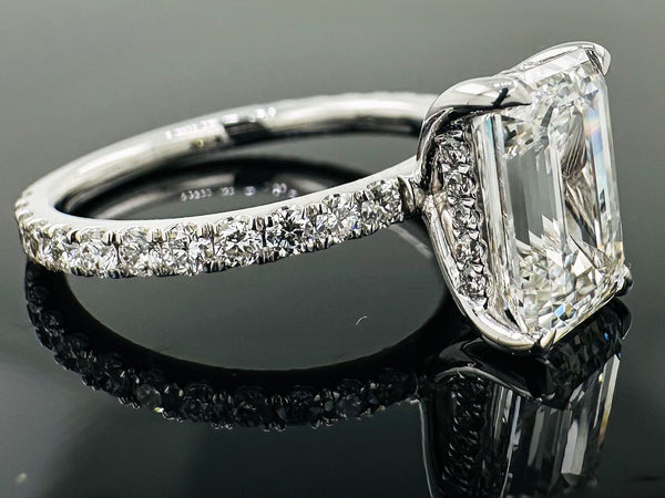 Emerald Cut Diamond Hidden Halo Engagement RIng