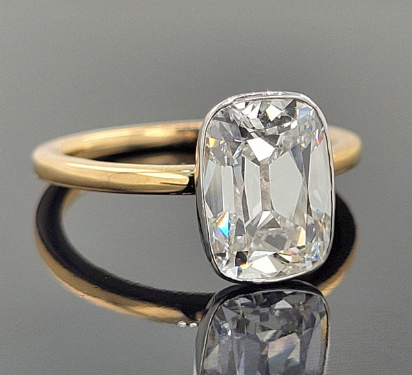 Lab Grown Old Cut Cushion Bezel Engagement Ring