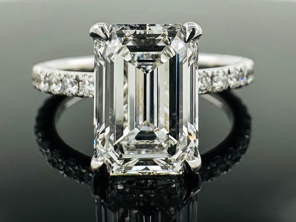 Emerald Cut Diamond Hidden Halo Engagement RIng