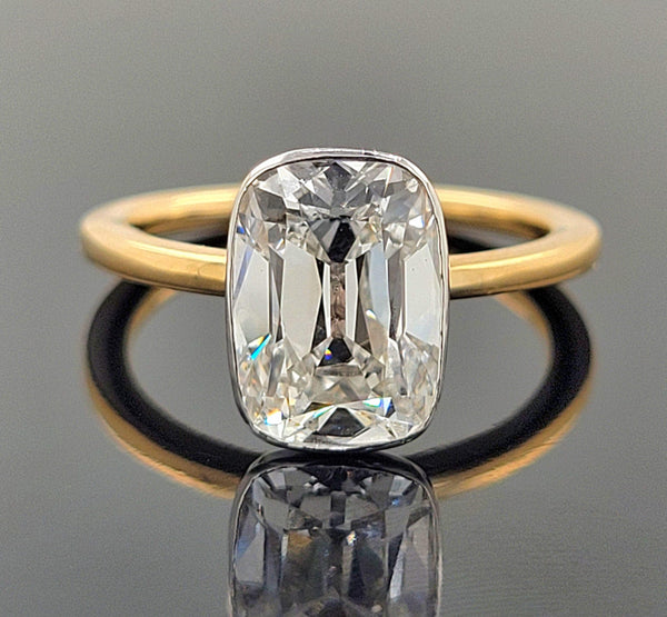 Lab Grown Old Cut Cushion Bezel Engagement Ring