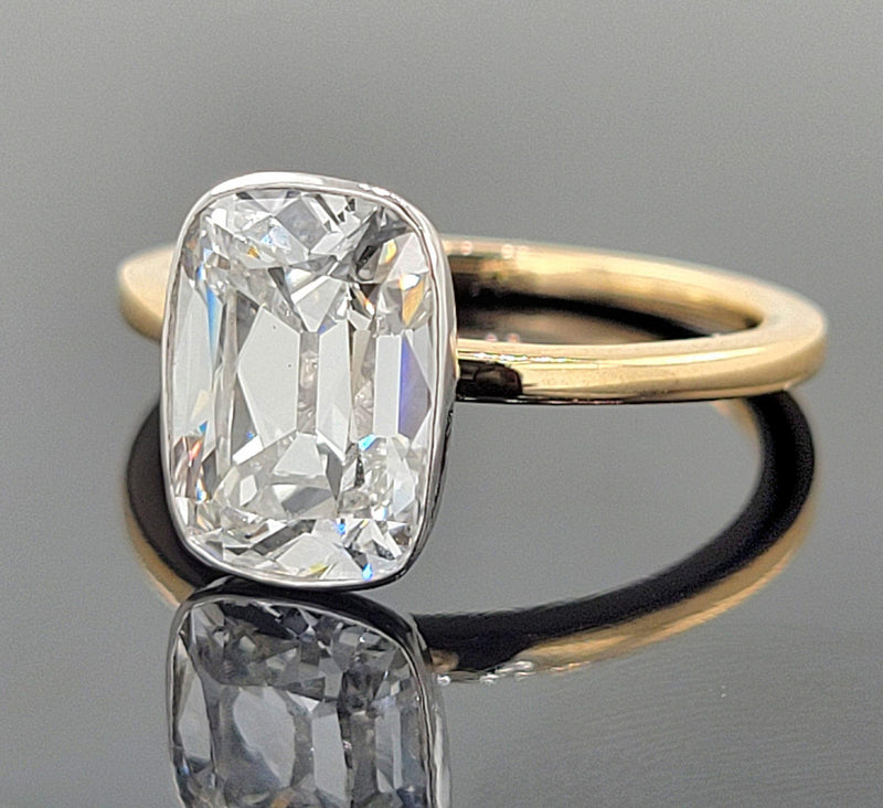 Lab Grown Old Cut Cushion Bezel Engagement Ring