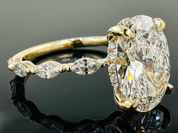 Lab Grown Oval Engagement ring with Marquise Accents
