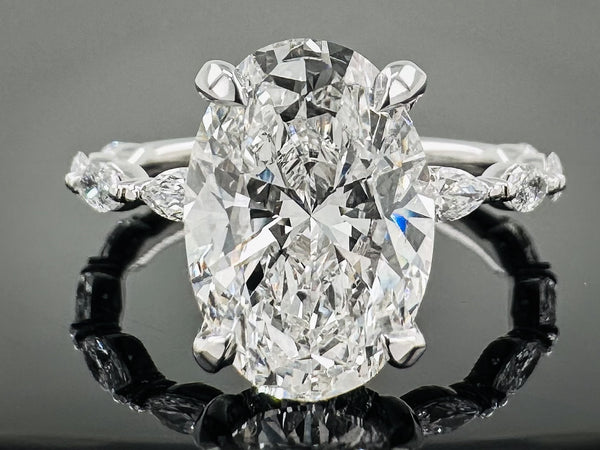 Lab Grown Oval Engagement ring with Marquise Accents