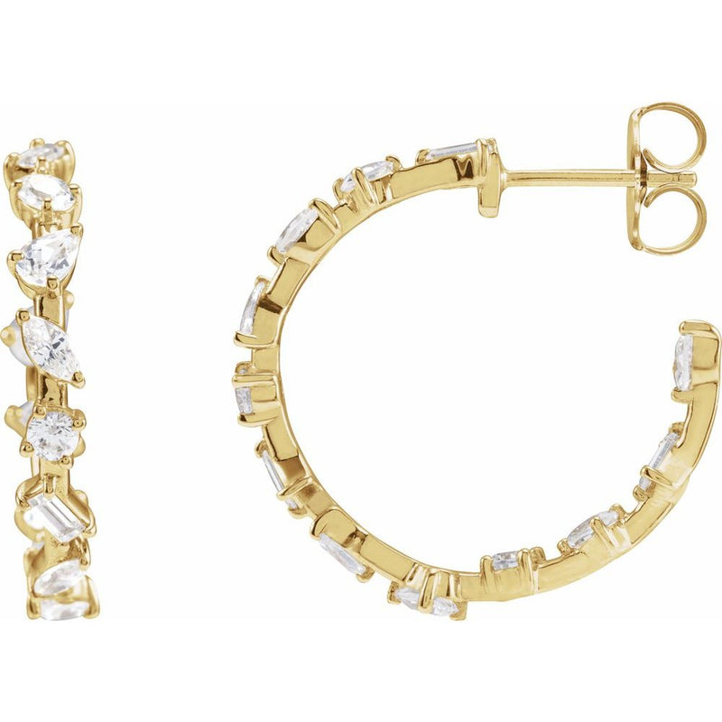 14K 2 CTW Lab-Grown Diamond Multi-Shape Hoop Earrings