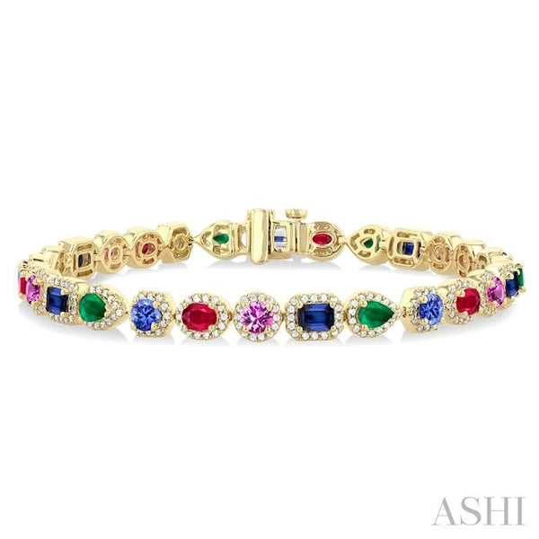 Mixed Shape Gemstone & Halo Diamond Bracelet