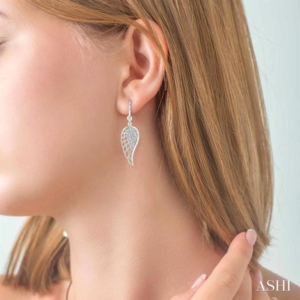 Silver angel wings diamond fashion earrings