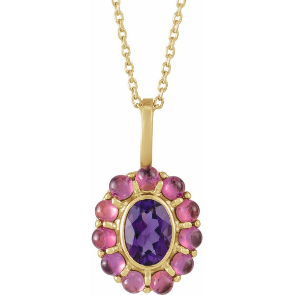 Amethyst and Rhodolite Garnet Halo Necklace