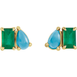Yellow Lab-Grown Emerald & Natural Turquoise Two-Stone Stud Earrings