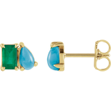 Yellow Lab-Grown Emerald & Natural Turquoise Two-Stone Stud Earrings