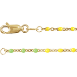 Gold filled chain necklace with alternating yellow and light green round beads, featuring a lobster clasp closure, shown against a plain white background.