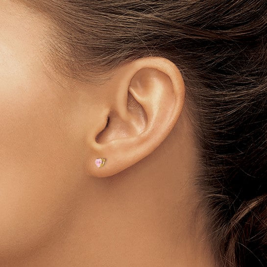 14k Children's Pink CZ Heart Earrings