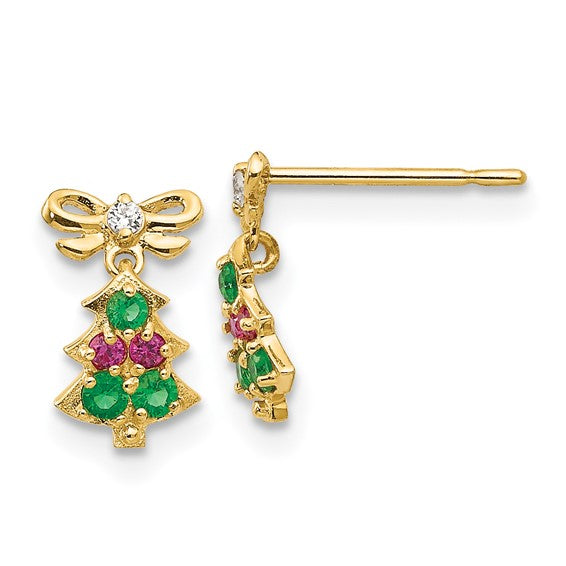 14k Children's Christmas Tree Dangle Post Earrings