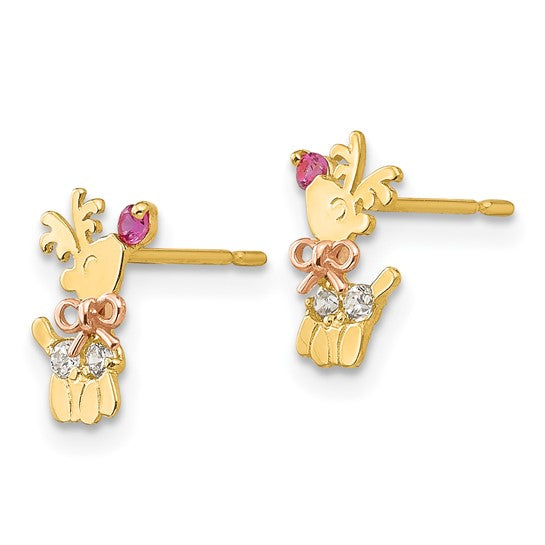 14k Yellow and Rose Gold Children's Reindeer Earrings