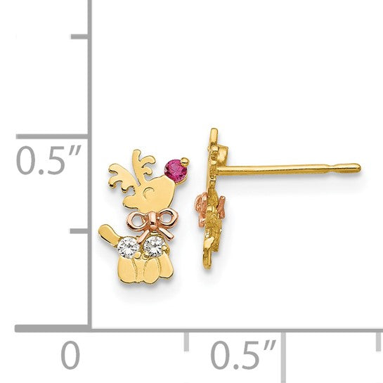 14k Yellow and Rose Gold Children's Reindeer Earrings