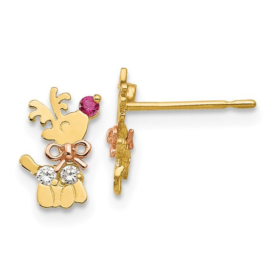 14k Yellow and Rose Gold Children's Reindeer Earrings