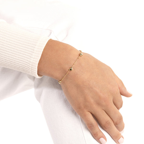 Puffed Heart Stations Saturn Chain Bracelet