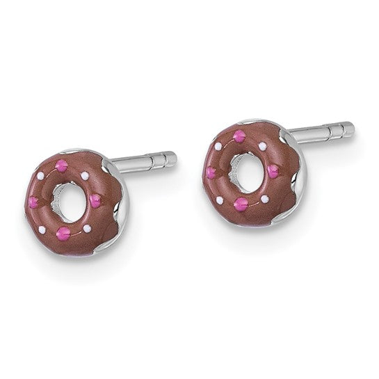 Sterling Silver Children's Enamel Donut Earrings
