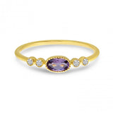 14K Yellow Gold Oval Gemstone and Diamond Stackable Semi Precious Ring