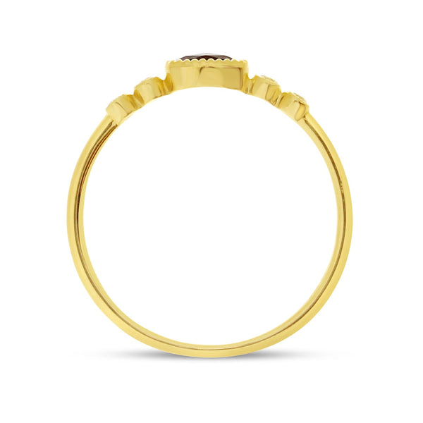 14K Yellow Gold Oval Gemstone and Diamond Stackable Semi Precious Ring