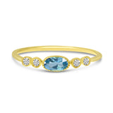 14K Yellow Gold Oval Gemstone and Diamond Stackable Semi Precious Ring