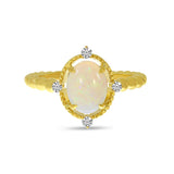 14K Yellow Gold Opal and Diamond Beaded Band Ring