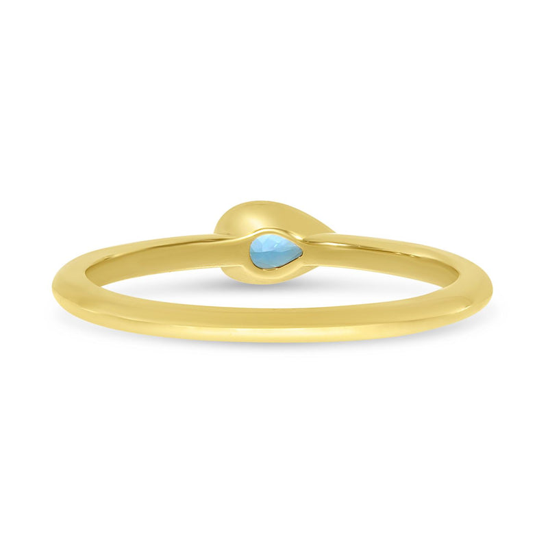 14K Yellow Gold Pear Blue Topaz Semi Precious Ring
