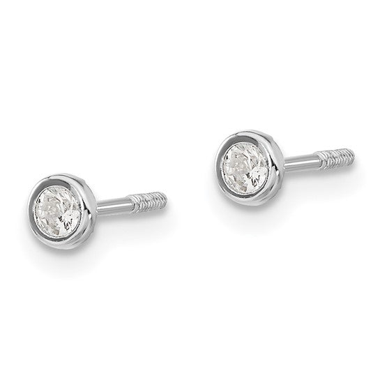 14k White Gold Children's CZ Bezel Earrings