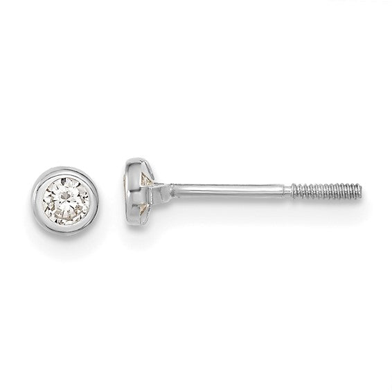 14k White Gold Children's CZ Bezel Earrings