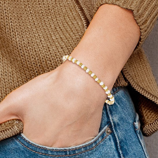 Stainless Steel Polished Yellow Freshwater Cultured Pearl Beaded Bracelet