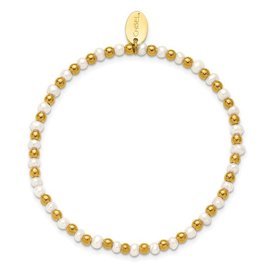 Stainless Steel Polished Yellow Freshwater Cultured Pearl Beaded Bracelet