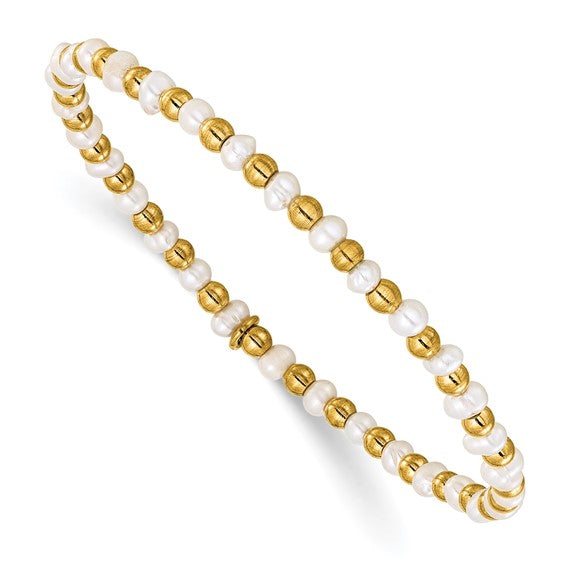 Stainless Steel Polished Yellow Freshwater Cultured Pearl Beaded Bracelet
