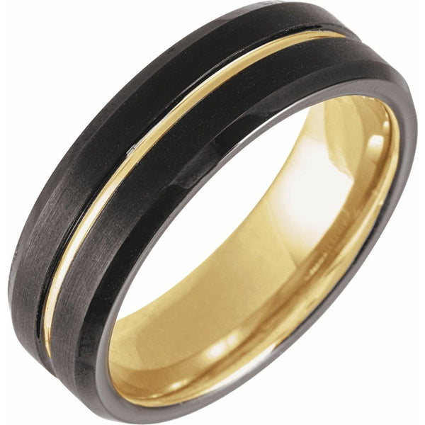 Men's Grooved Band with Black and 18K Yellow Gold PVD