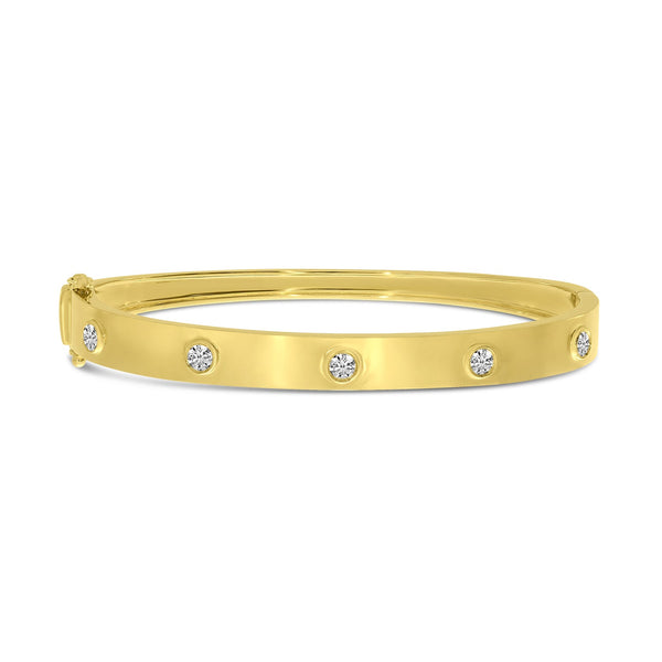 14K Yellow Gold Diamond Stationed Bangle