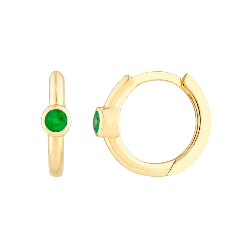 Emerald Bezel Hoop Earrings