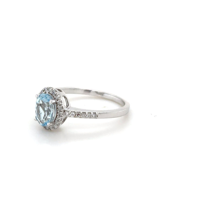 Aquamarine Halo Ring