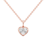 Rose gold heart-shaped diamond necklace on a white background